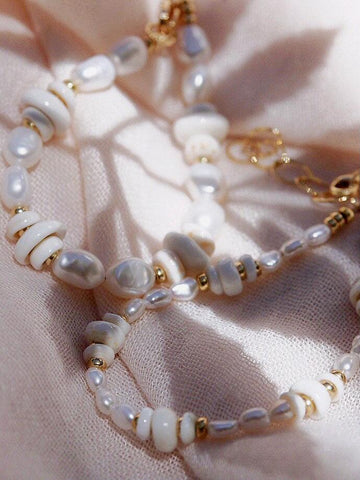 Gold Bracelet - Gold Puka Shell Pearl Bracelet - Maka - ke aloha jewelry