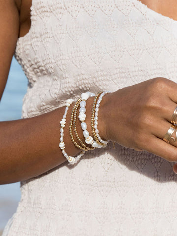 Gold Bracelet - Gold Puka Shell Pearl Bracelet - Maka - ke aloha jewelry