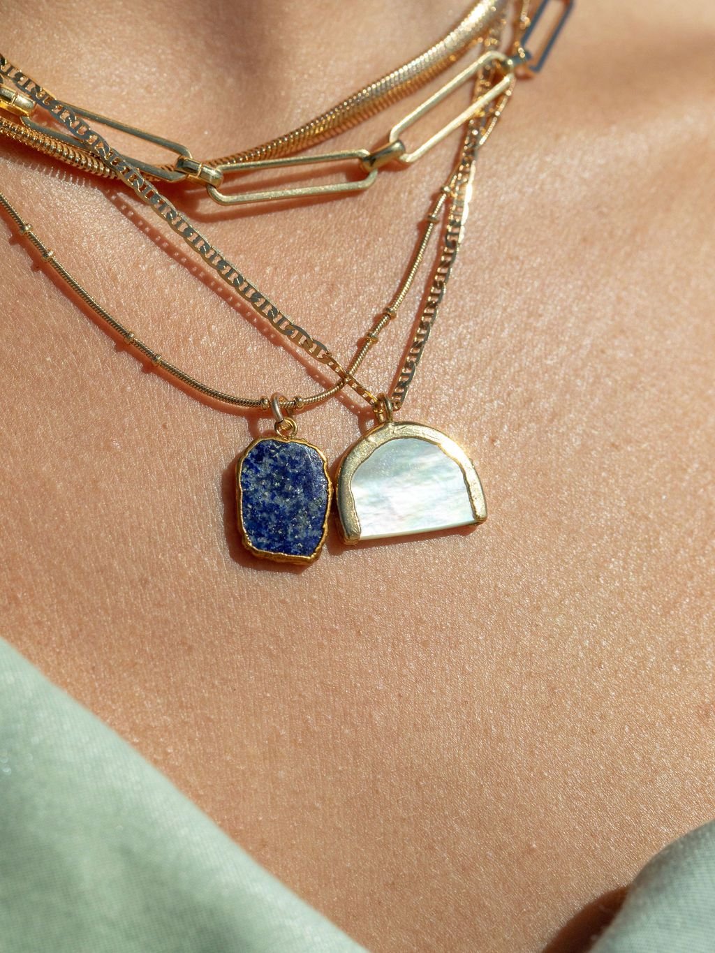 Gold Necklace - Gold Rainbow Mother of Pearl Shell Chain Necklace - Ānuenue - ke aloha jewelry