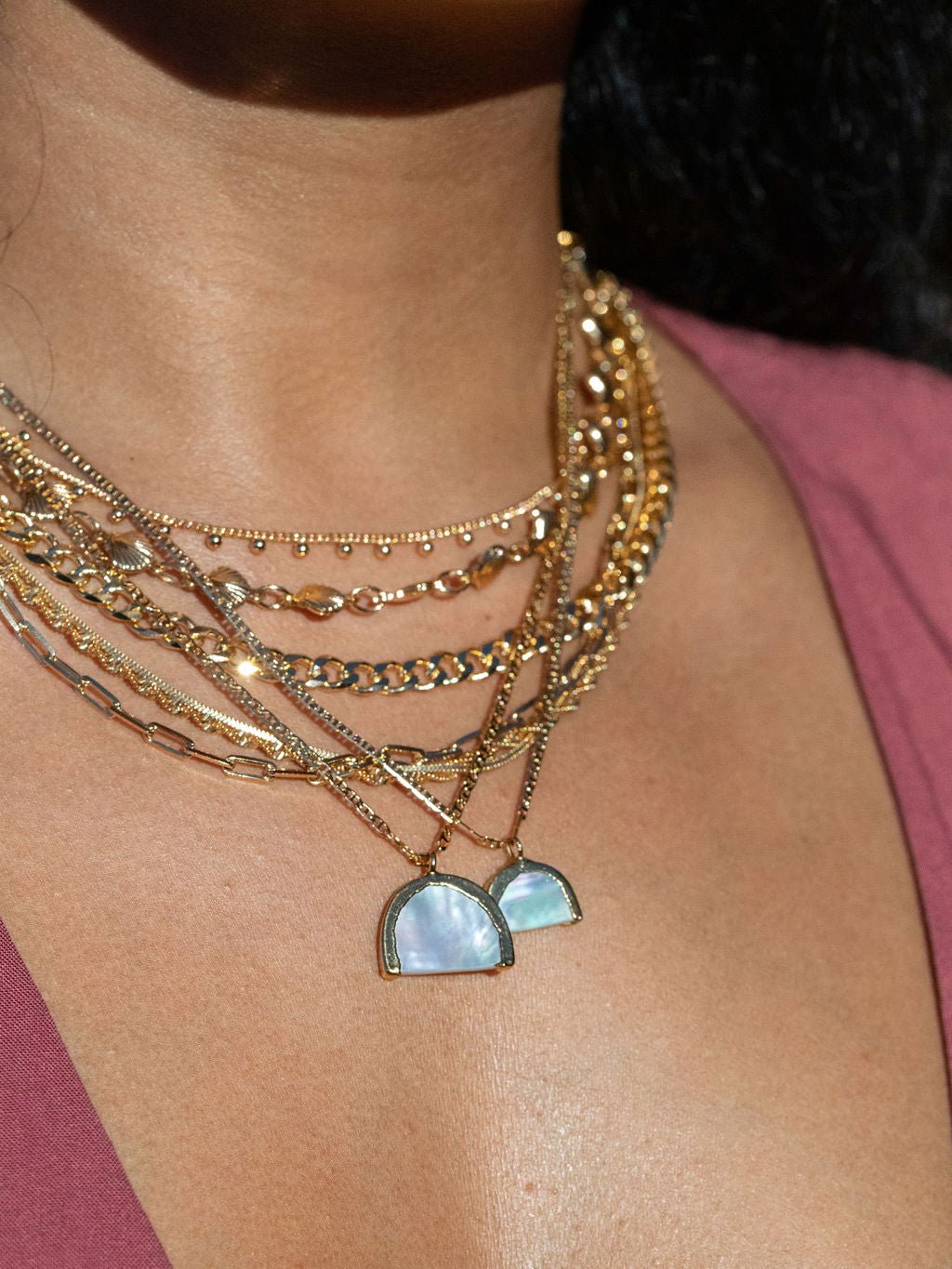 Gold Necklace - Gold Rainbow Mother of Pearl Shell Chain Necklace - Ānuenue - ke aloha jewelry