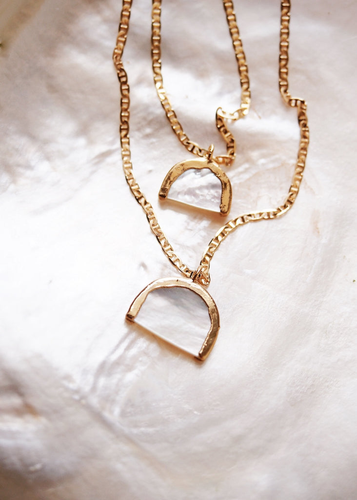 Gold Necklace - Gold Rainbow Mother of Pearl Shell Chain Necklace - Ānuenue - Ke Aloha Jewelry