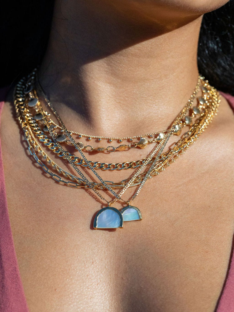 Gold Necklace - Gold Rainbow Mother of Pearl Shell Chain Necklace - Ānuenue - ke aloha jewelry