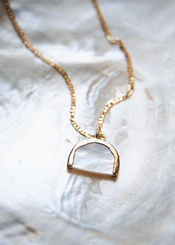 Gold Necklace - Gold Rainbow Mother of Pearl Shell Chain Necklace - Ānuenue - Ke Aloha Jewelry