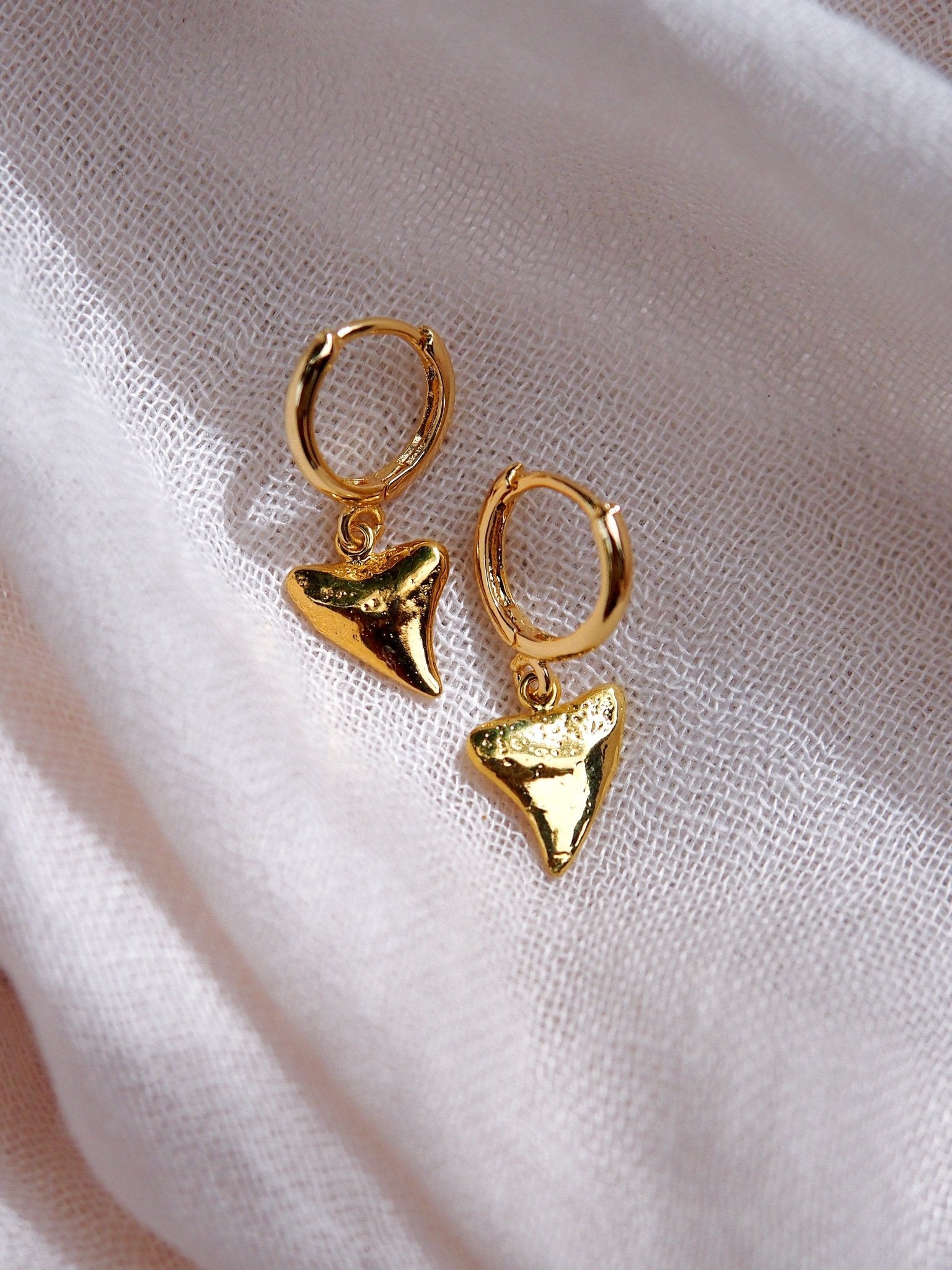 Earrings - Gold Shark Tooth Hoop Earrings - Nahu - ke aloha jewelry
