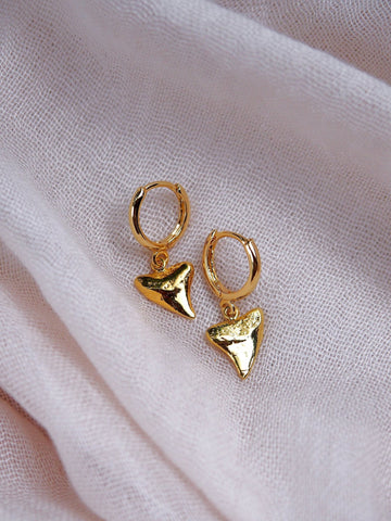 Earrings - Gold Shark Tooth Hoop Earrings - Nahu - ke aloha jewelry