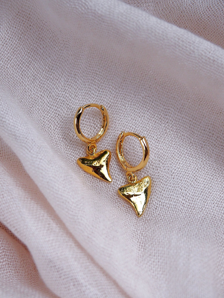 Earrings - Gold Shark Tooth Hoop Earrings - Nahu - ke aloha jewelry