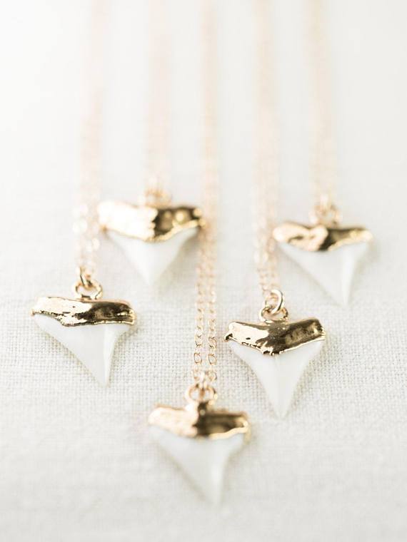Gold Shark Tooth Necklace - White - Bottled Mano Niho Kahi - Ke Aloha Jewelry