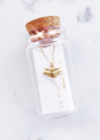 Gold Necklace - Gold Shark Tooth Necklace - White - Bottled Mano Niho Kahi - Ke Aloha Jewelry
