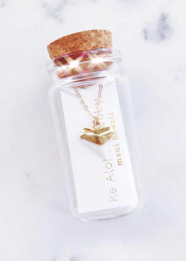 Gold Necklace - Gold Shark Tooth Necklace - White - Bottled Mano Niho Kahi - Ke Aloha Jewelry