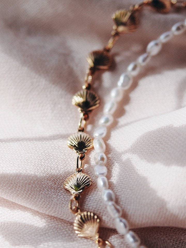 Gold Bracelet - Gold Shell and Pearl Bracelet Set - ke aloha jewelry