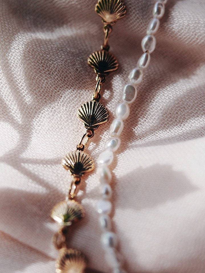 Gold Bracelet - Gold Shell and Pearl Bracelet Set - ke aloha jewelry