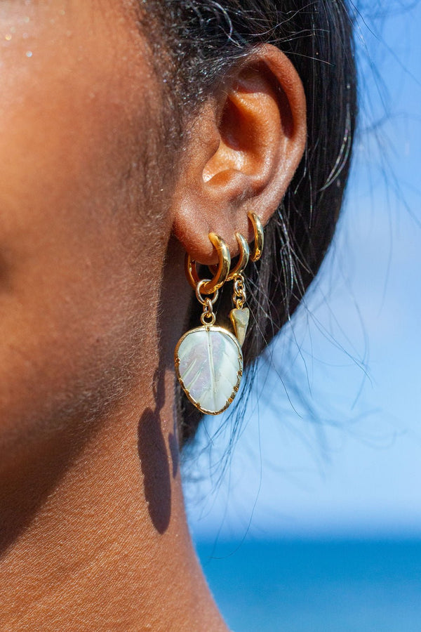 Earrings - Gold Shell Leaf Hoop Earrings - Haukea - ke aloha jewelry