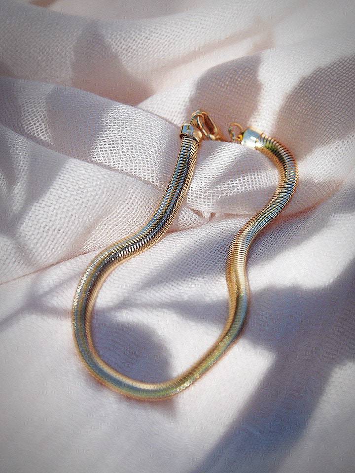 Gold Bracelet - Gold Snake Herringbone Bracelet - ke aloha jewelry