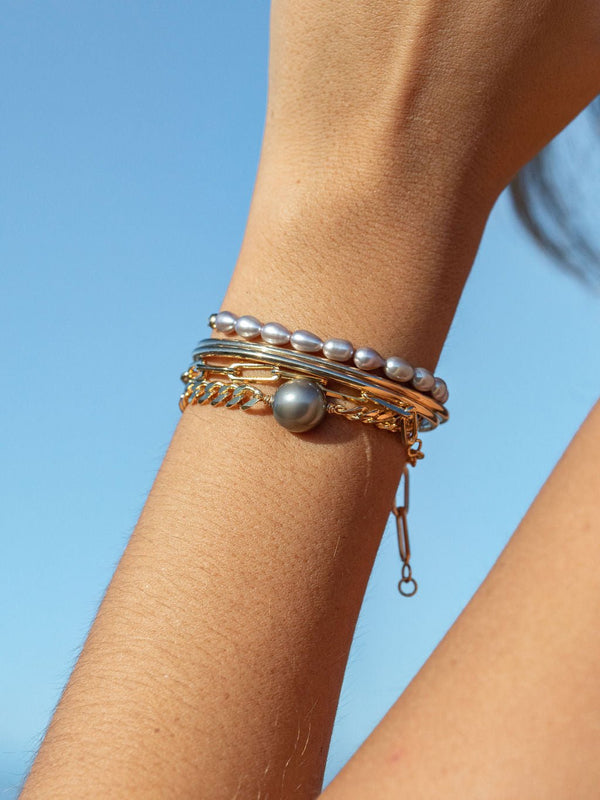 Gold Bracelet - Gray Freshwater Pearl Bead Bracelet - Keilani - ke aloha jewelry