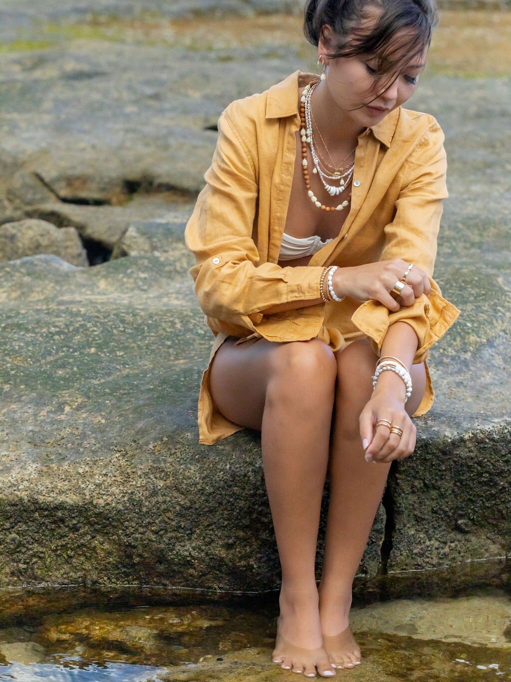 Gold Bracelet - Grey Freshwater Pearl Bead Bracelet - Keilani - ke aloha jewelry