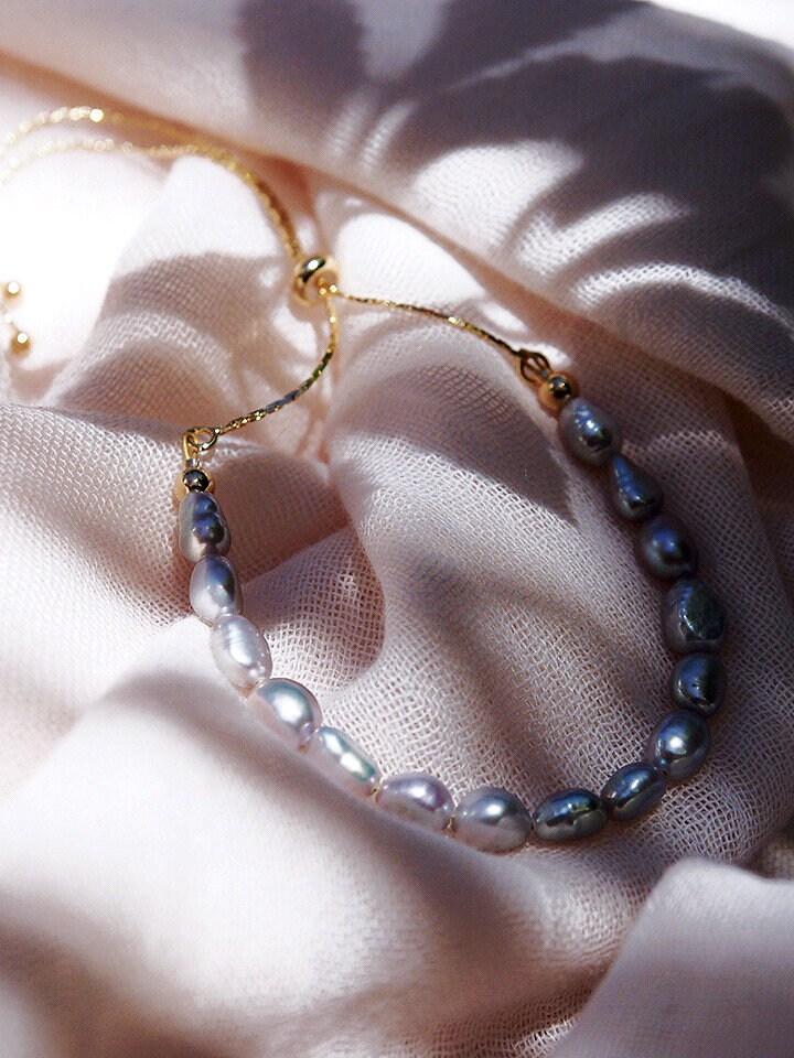 Gold Bracelet - Grey Freshwater Pearl Bead Bracelet - Keilani - ke aloha jewelry