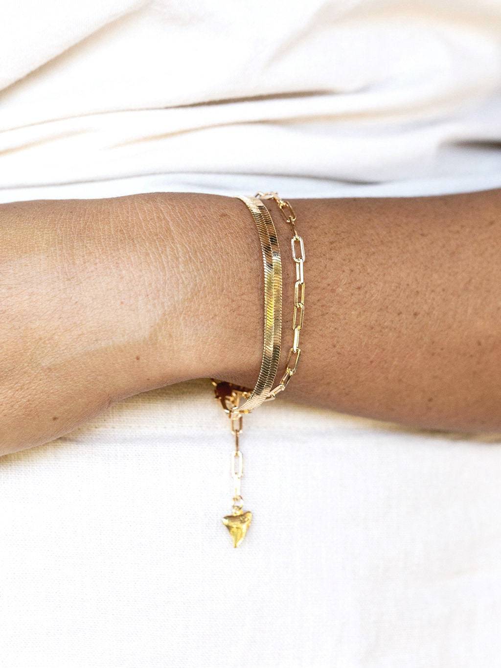 Gold Bracelet - Herringbone Paperclip Chain Bracelet Set - ke aloha jewelry