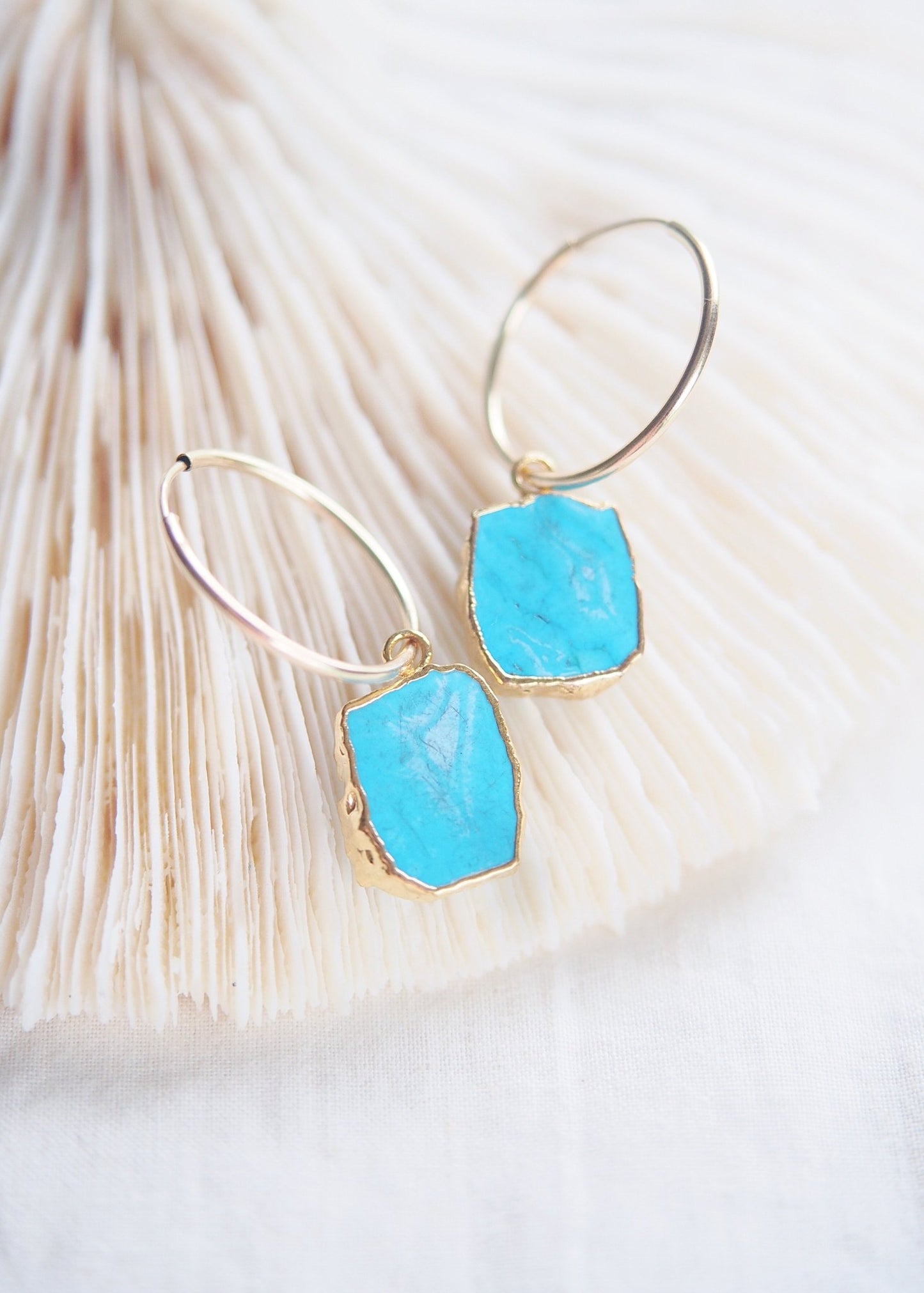 Howlite Turquoise Silver Medium Hoop Earrings - Silver Alaka'i