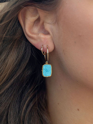 Earrings - Howlite Turquoise Gold Medium Hoop Earrings - Alaka'i - ke aloha jewelry