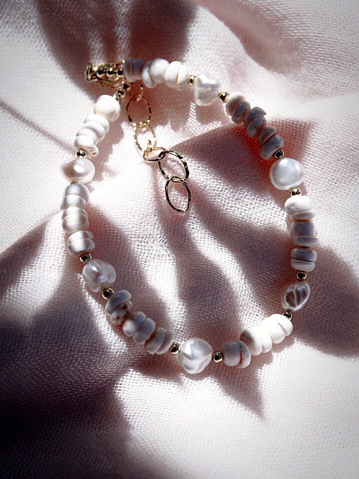 Anklets - Keshi Pearl Puka Shell Anklet - Poa - ke aloha jewelry