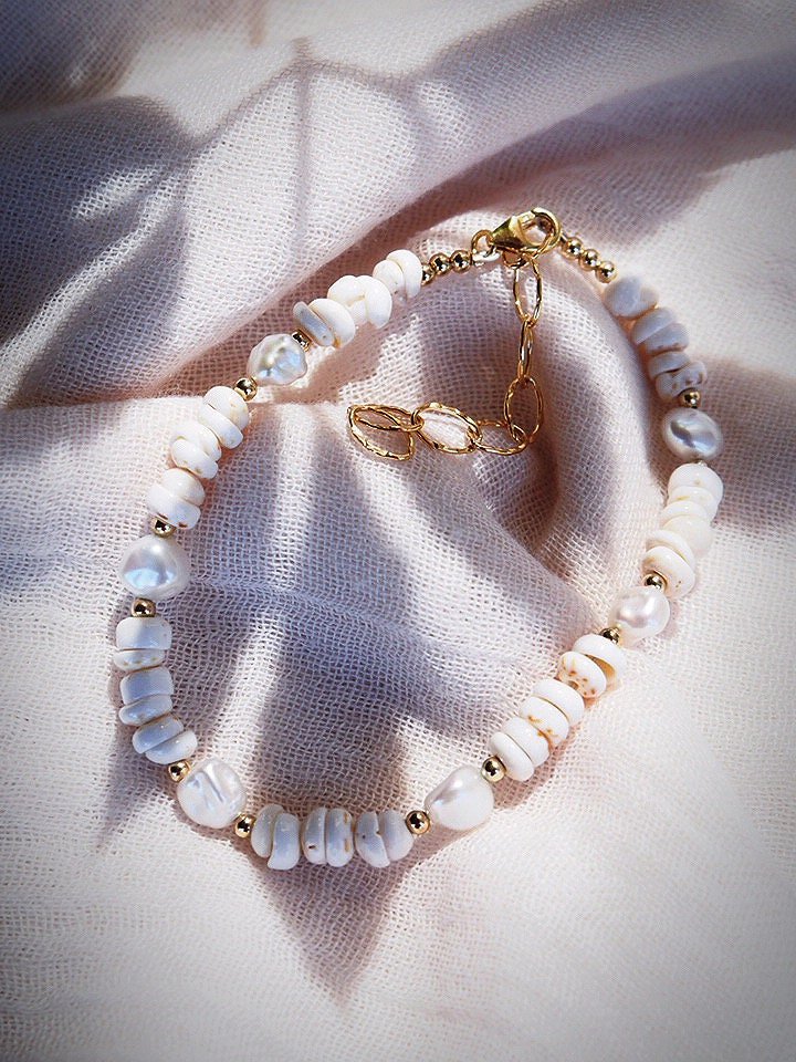 Anklets - Keshi Pearl Puka Shell Anklet - Poa - ke aloha jewelry