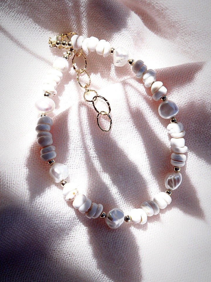 Anklets - Keshi Pearl Puka Shell Anklet - Poa - ke aloha jewelry
