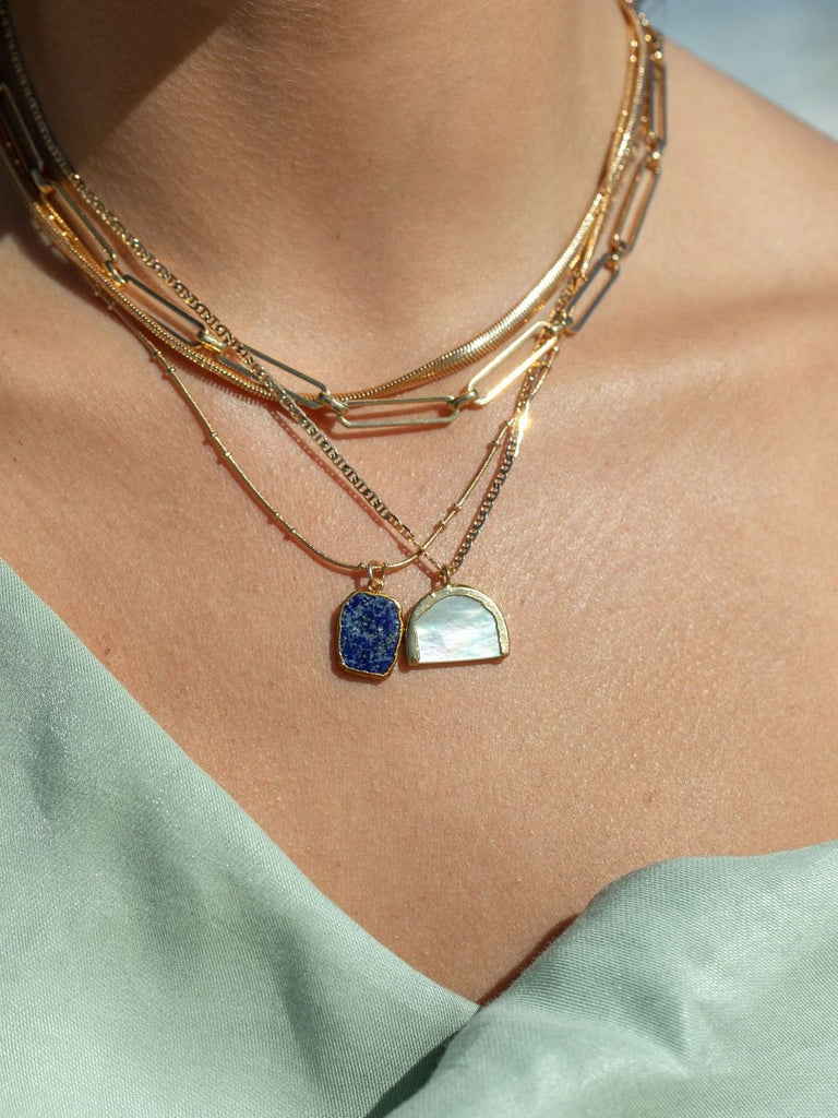 Gold Necklace - Lapis Lazuli Gemstone Gold Pendant Necklace - Ku - ke aloha jewelry