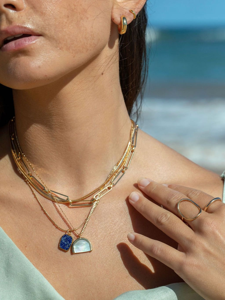 Gold Necklace - Lapis Lazuli Gemstone Gold Pendant Necklace - Ku - ke aloha jewelry