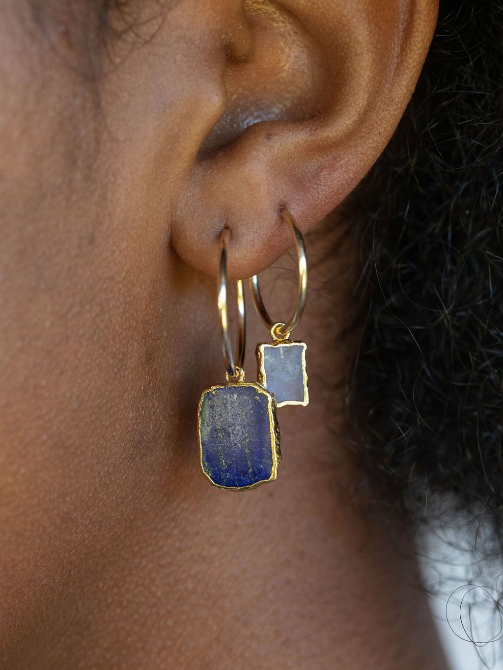 Earrings - Lapis Lazuli Gold Medium Hoop Earrings - Ku - ke aloha jewelry