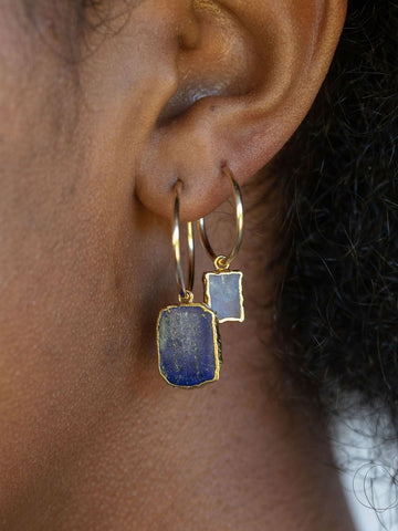 Earrings - Lapis Lazuli Gold Medium Hoop Earrings - Ku - ke aloha jewelry