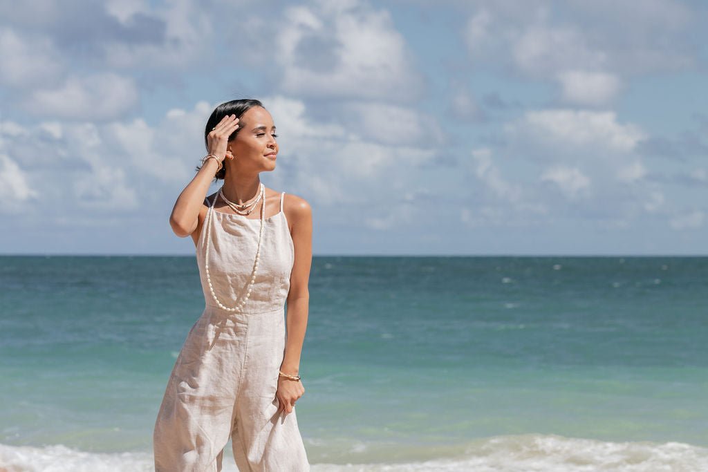 Gold Necklace - Long Mother of Pearl Pikake Necklace - Kēhau - ke aloha jewelry