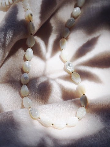 Gold Necklace - Long Mother of Pearl Pikake Necklace - Kēhau - ke aloha jewelry