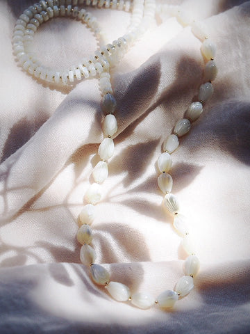 Gold Necklace - Long Mother of Pearl Pikake Necklace - Kēhau - ke aloha jewelry