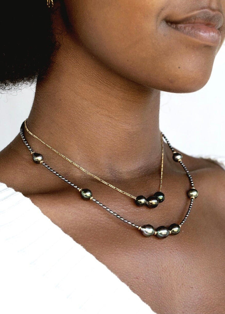Gold Necklaces - Luxe Tahitian Pearl Layering Necklace Set - ke aloha jewelry