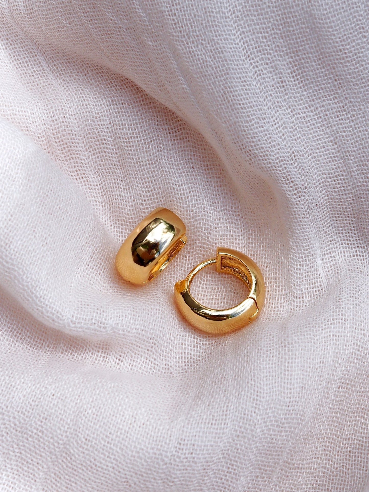 Earrings - Medium Bold Chubby Gold Huggie Hoop Earrings - Huali - ke aloha jewelry