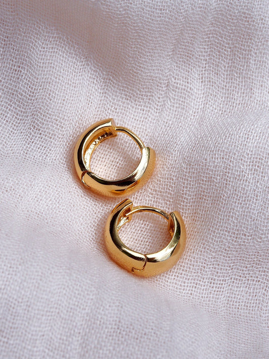 Earrings - Medium Bold Chubby Gold Huggie Hoop Earrings - Huali - ke aloha jewelry