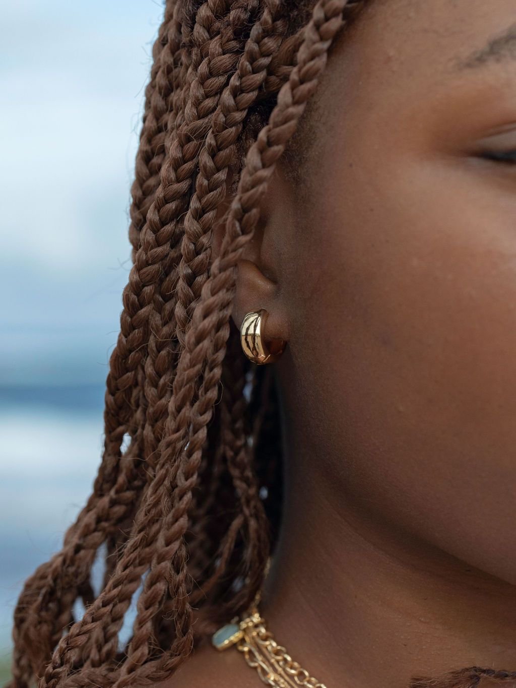 Earrings - Medium Bold Chubby Gold Huggie Hoop Earrings - Huali - ke aloha jewelry