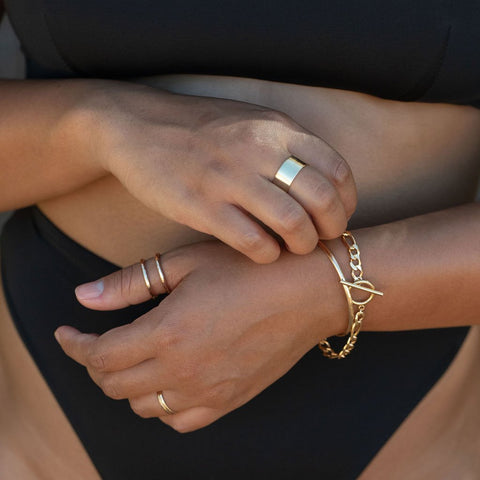 Rings - Medium Vermeil Gold Cigar Band Ring - Kahekili II - ke aloha jewelry