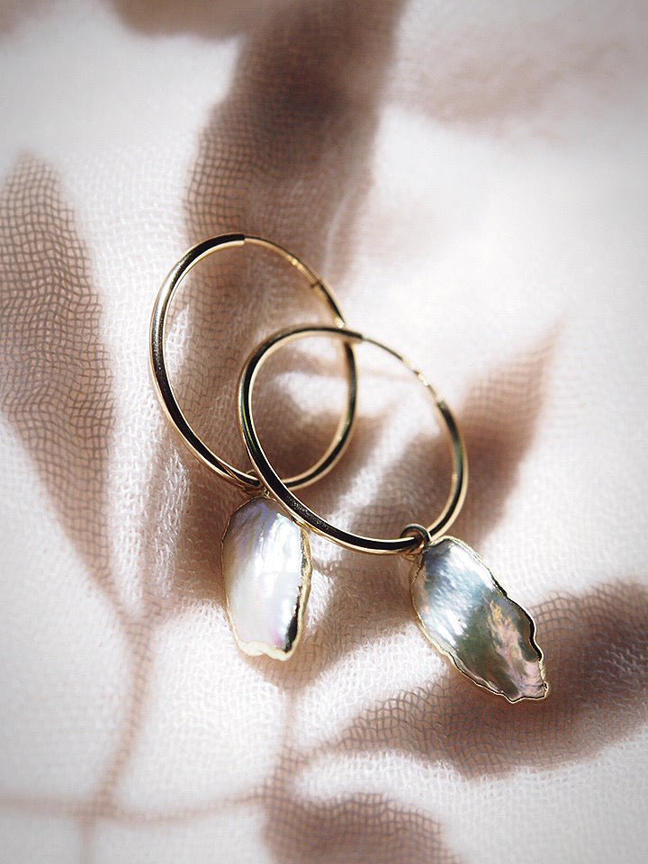 Earrings - Mini Biwa Pearl Hoop Earrings - Kaimana - ke aloha jewelry