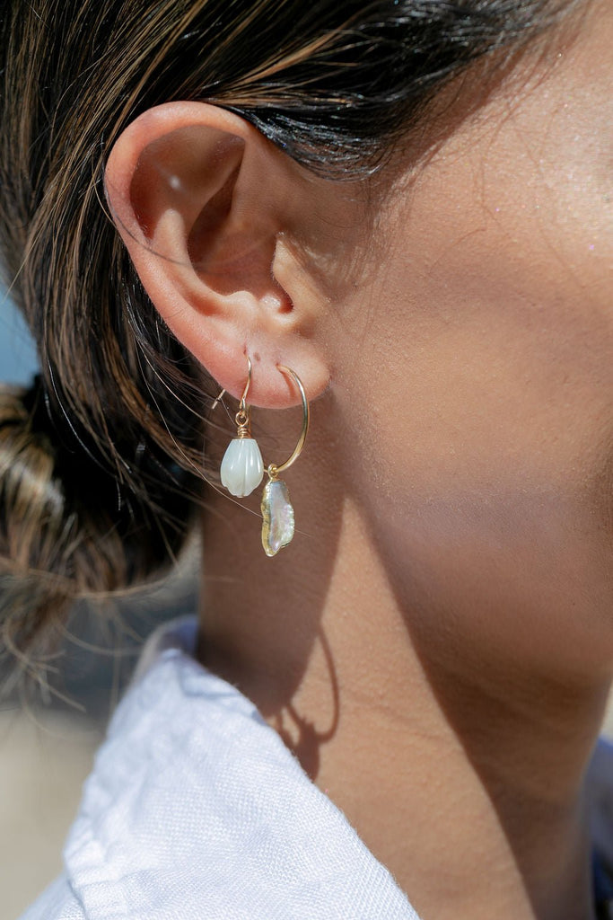Earrings - Mini Biwa Pearl Hoop Earrings - Kaimana - ke aloha jewelry