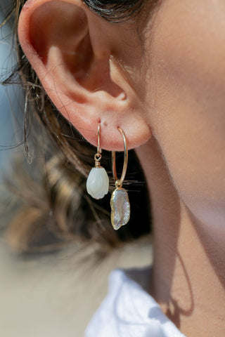 Earrings - Mini Biwa Pearl Hoop Earrings - Kaimana - ke aloha jewelry