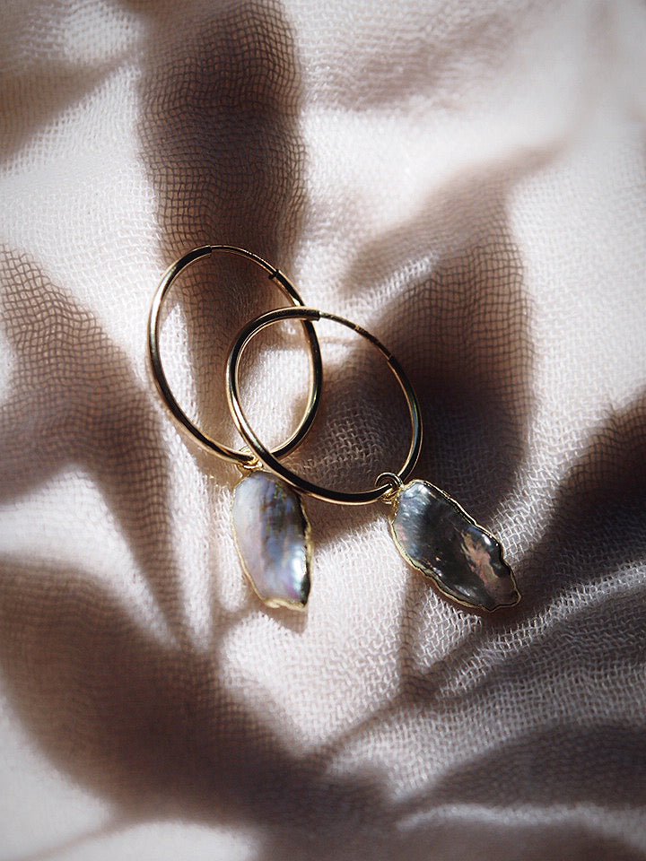 Earrings - Mini Biwa Pearl Hoop Earrings - Kaimana - ke aloha jewelry