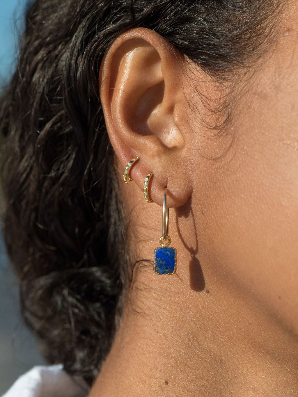 Earrings - Mini Crystal Gold Huggie Hoop Earrings - Alamea - ke aloha jewelry