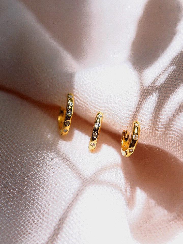 Earrings - Mini Crystal Gold Huggie Hoop Earrings - Alamea - ke aloha jewelry