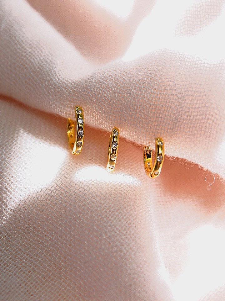 Earrings - Mini Crystal Gold Huggie Hoop Earrings - Alamea - ke aloha jewelry