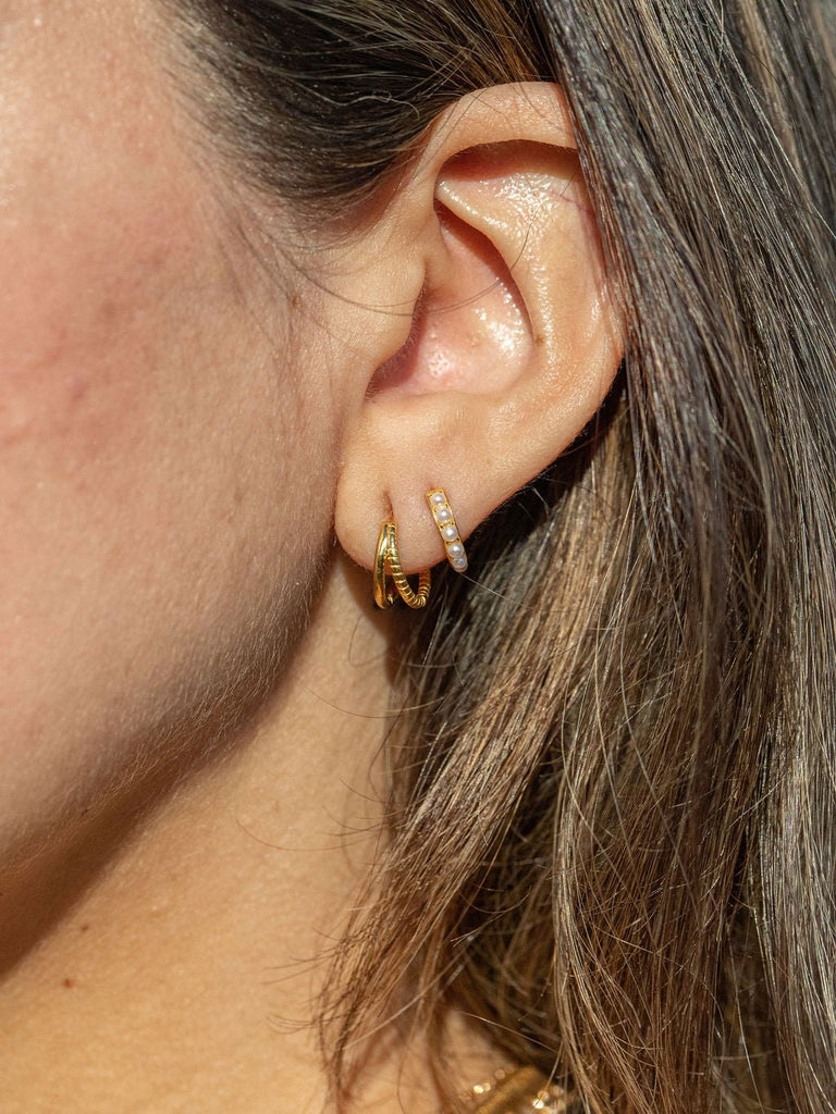 Earrings - Mini Pearl Gold Huggie Hoop Earrings - Kaimalie - ke aloha jewelry