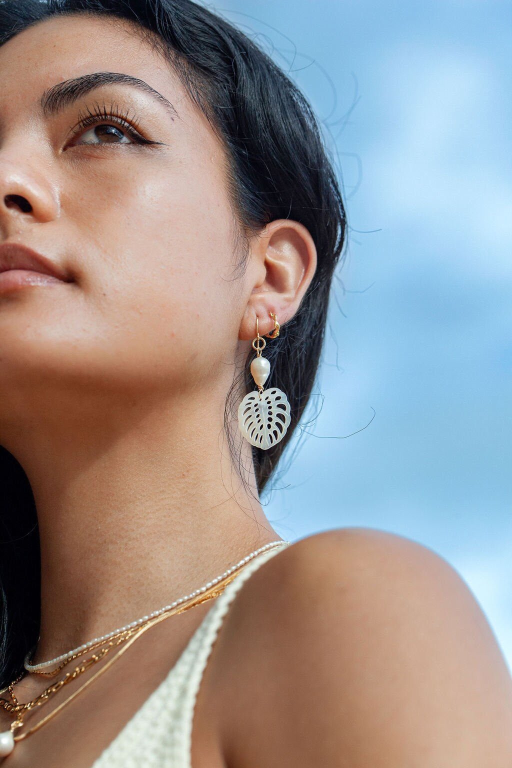 - Monstera & Pearl Earrings - Me'e - ke aloha jewelry