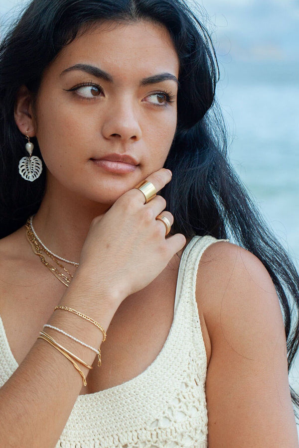 - Monstera & Pearl Earrings - Me'e - ke aloha jewelry