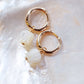 Earrings - Mother of Pearl and Gold Flower Lei Charm Huggie Hoop Earrings - Lei - Ke Aloha Jewelry