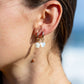 Earrings - Mother of Pearl and Gold Flower Lei Charm Huggie Hoop Earrings - Lei - Ke Aloha Jewelry